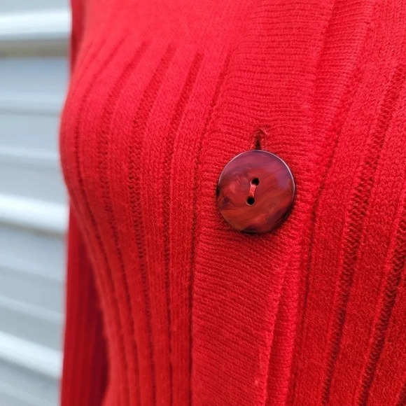 Jessica Howard Red Sweater Midi Dress Long Sleeves Front Buttoned Pockets Knit L - Picture 8 of 16